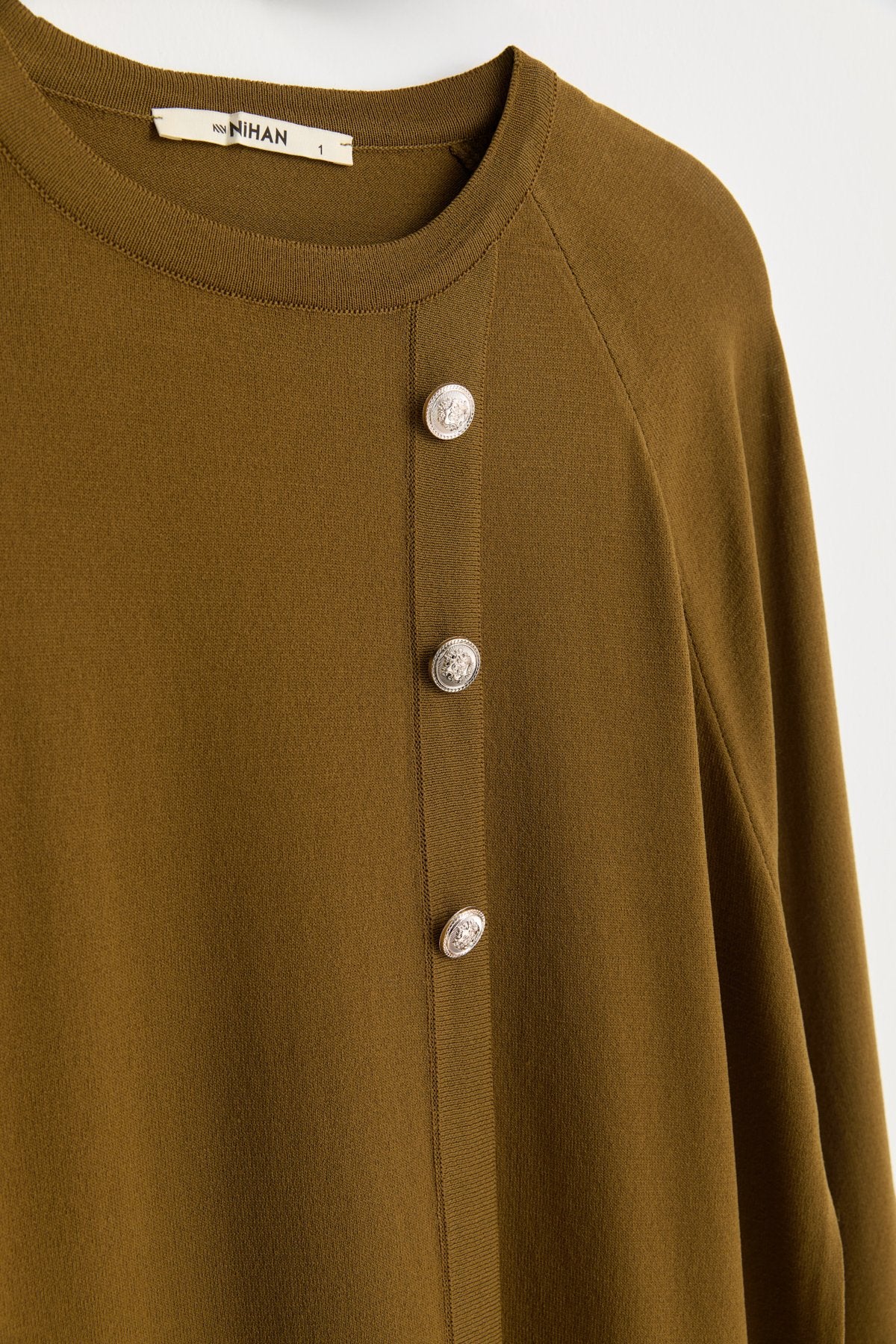 Button Detail Knitted Tunic - Olive