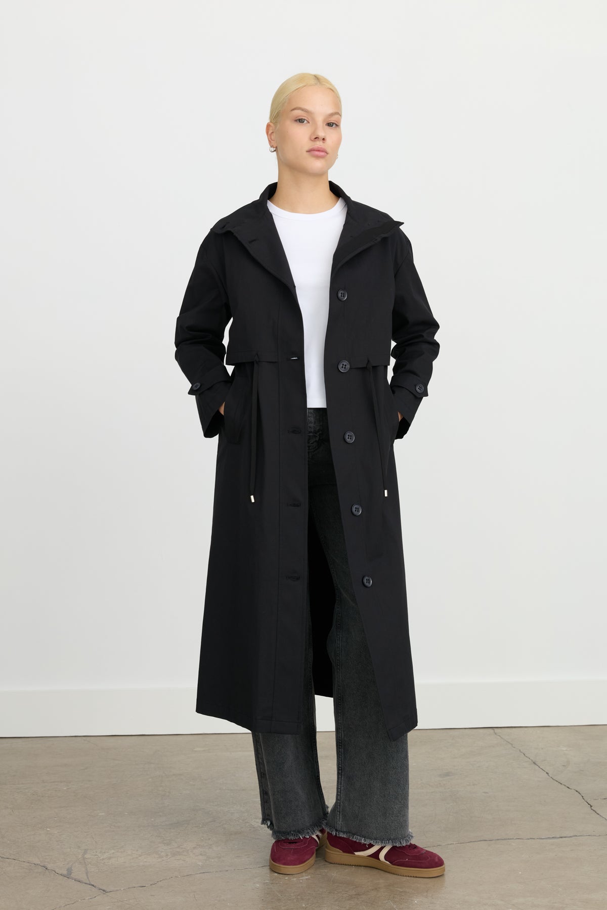 Sport Jacket with Button and Accessory Details - Black
