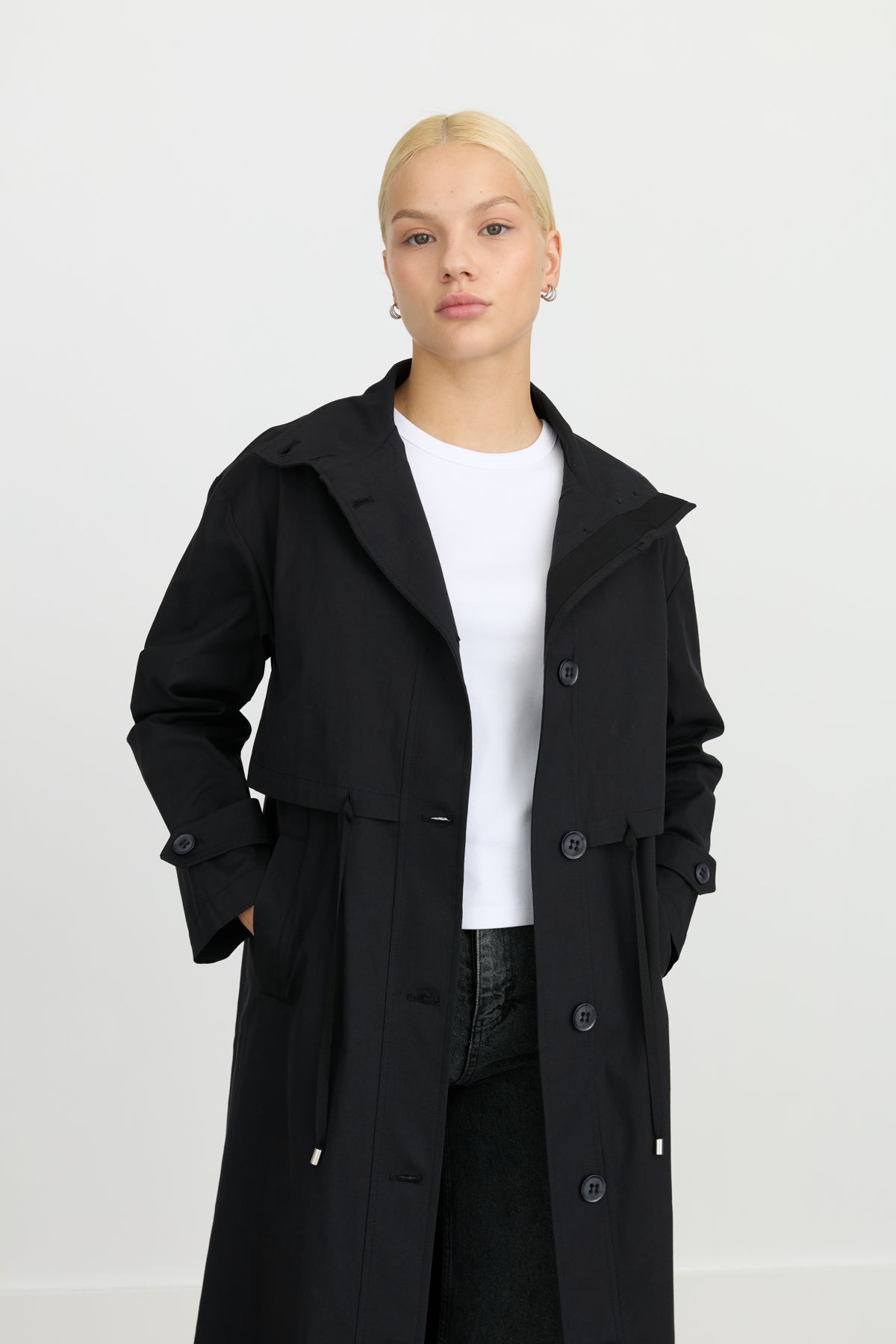 Sport Jacket with Button and Accessory Details - Black