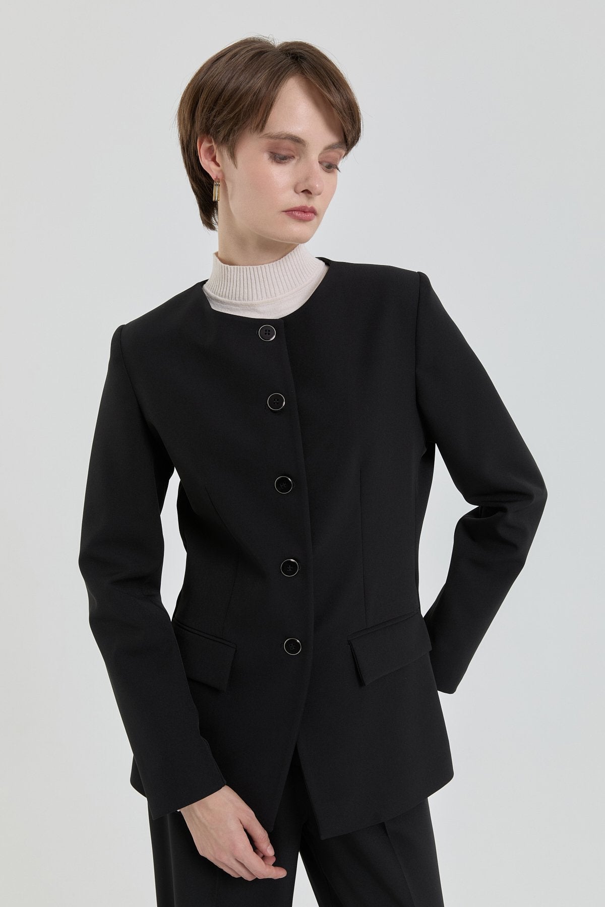 Buttoned Classic Jacket - Black