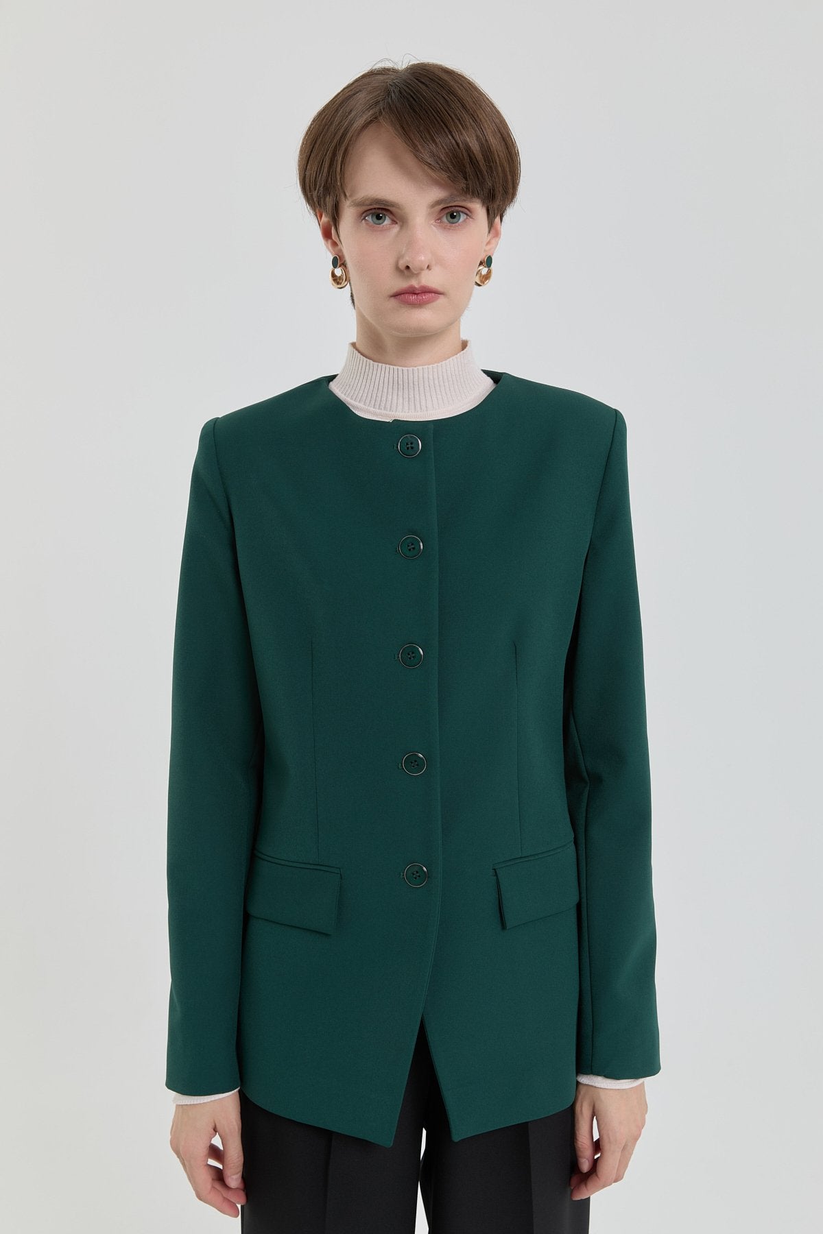 Buttoned Classic Jacket - Green