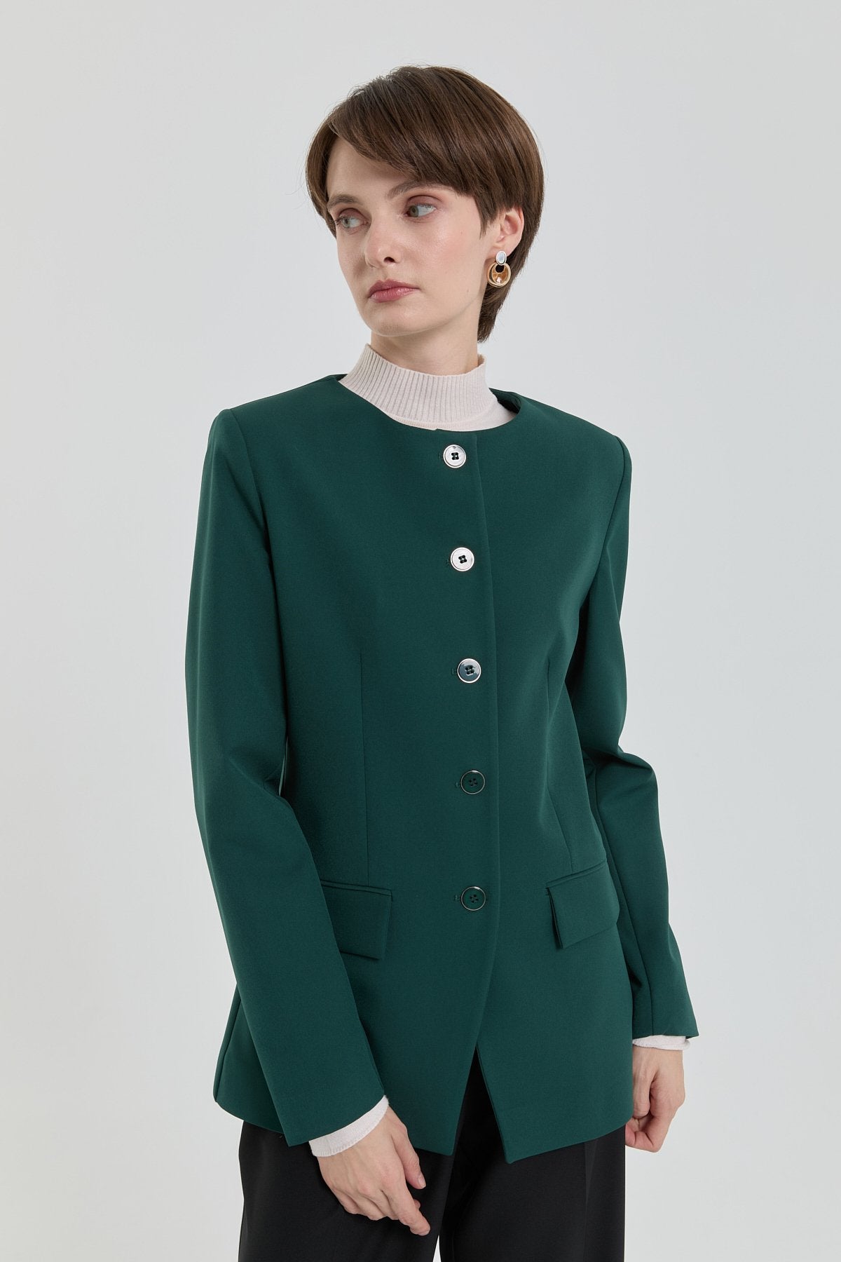 Buttoned Classic Jacket - Green