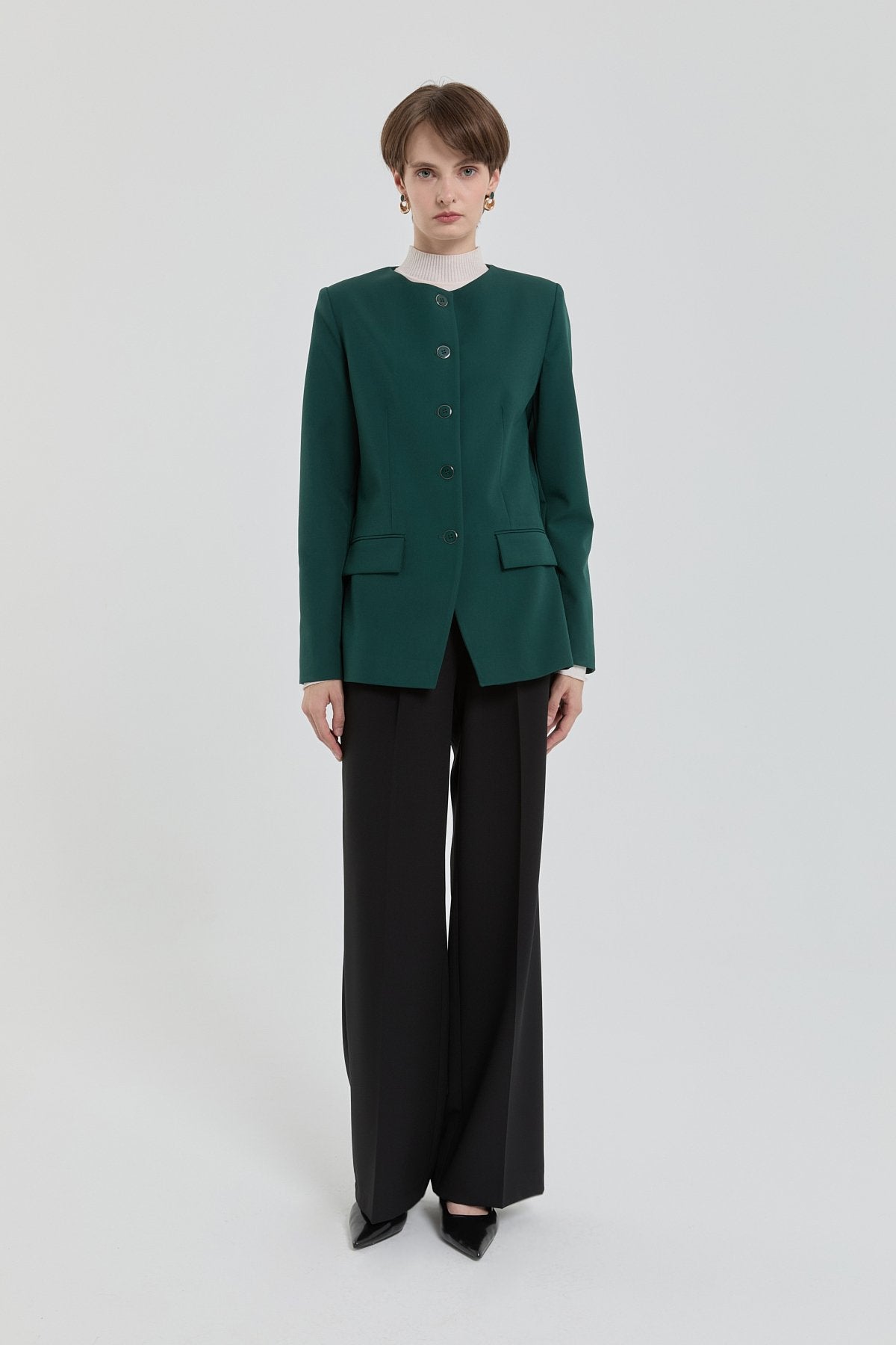 Buttoned Classic Jacket - Green
