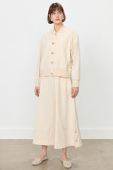 Buttoned Ribbed Skirt Jacket Cotton Set - Beige