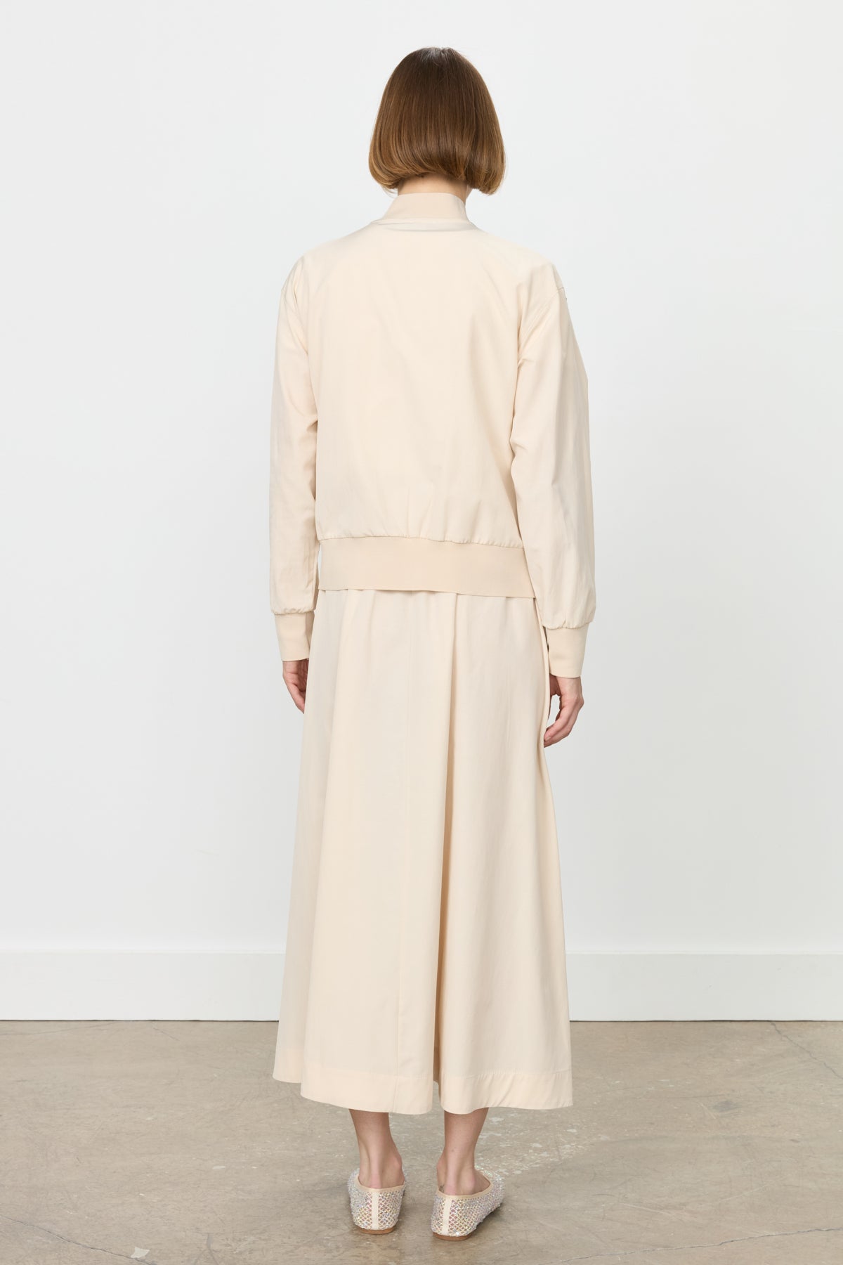 Buttoned Ribbed Skirt Jacket Cotton Set - Beige