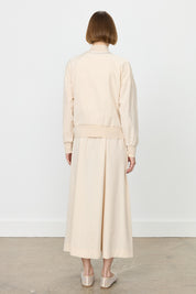 Buttoned Ribbed Skirt Jacket Cotton Set - Beige