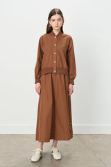 Buttoned Ribbed Skirt and Jacket Cotton Set - Chocolate