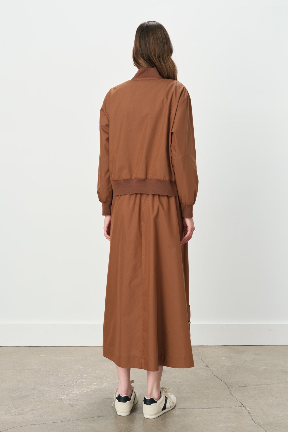 Buttoned Ribbed Skirt and Jacket Cotton Set - Chocolate