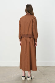 Buttoned Ribbed Skirt and Jacket Cotton Set - Chocolate