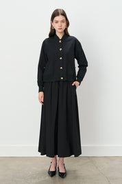 Buttoned Ribbed Skirt Jacket Cotton Set - Black