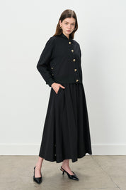 Buttoned Ribbed Skirt Jacket Cotton Set - Black