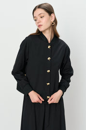 Buttoned Ribbed Skirt Jacket Cotton Set - Black