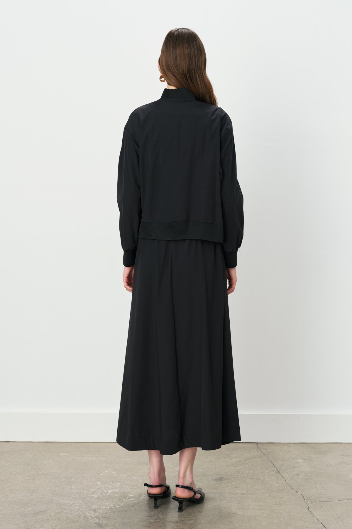 Buttoned Ribbed Skirt Jacket Cotton Set - Black