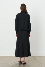 Buttoned Ribbed Skirt Jacket Cotton Set - Black