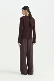Düğmeli Viskon Triko Hırka - Bordo