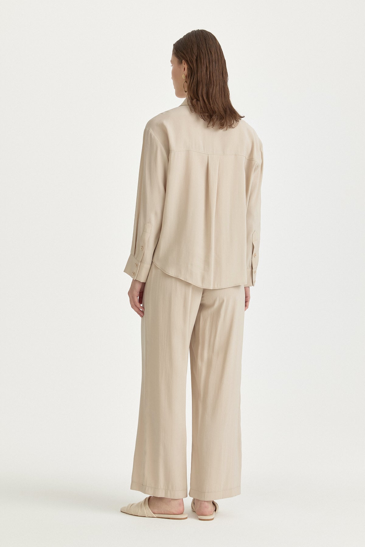 Dropped Shoulder Basic Modal Shirt - Beige
