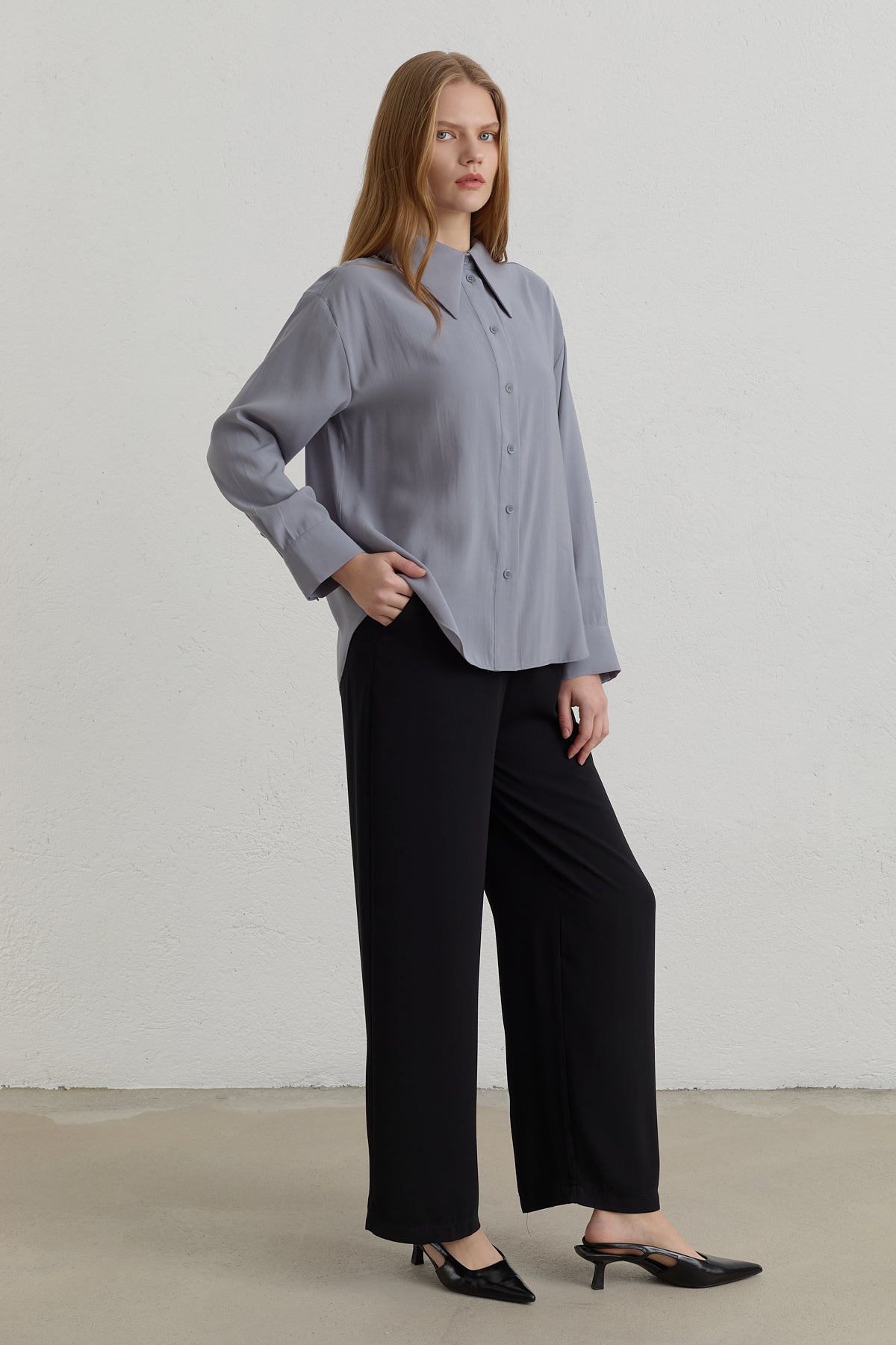 Drop Shoulder Basic Modal Shirt - Grey