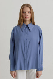 Dropped Shoulder Basic Modal Shirt - Indigo