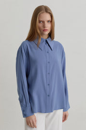Dropped Shoulder Basic Modal Shirt - Indigo