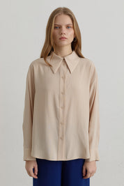 Dropped Shoulder Basic Modal Shirt - Cream