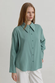 Dropped Shoulder Basic Modal Shirt - Mint