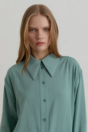 Dropped Shoulder Basic Modal Shirt - Mint