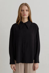 Dropped Shoulder Basic Modal Shirt - Black