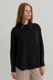 Dropped Shoulder Basic Modal Shirt - Black