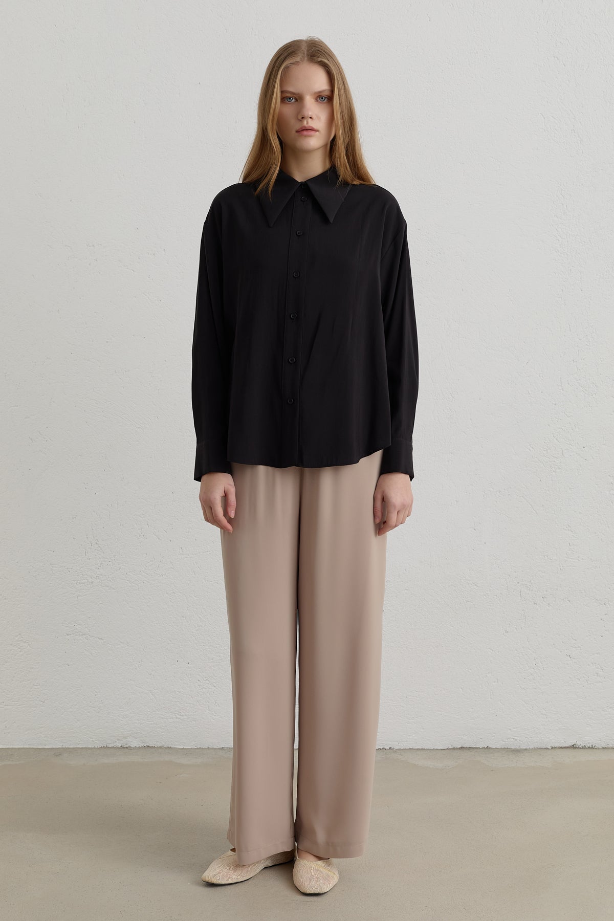 Dropped Shoulder Basic Modal Shirt - Black