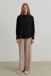 Dropped Shoulder Basic Modal Shirt - Black