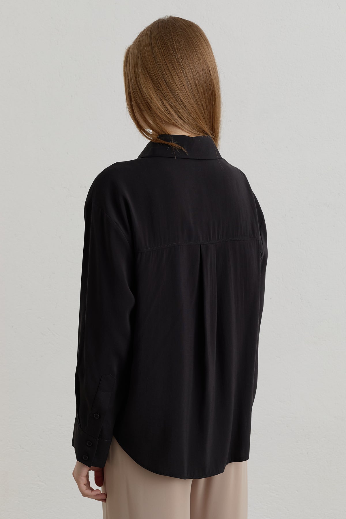 Dropped Shoulder Basic Modal Shirt - Black