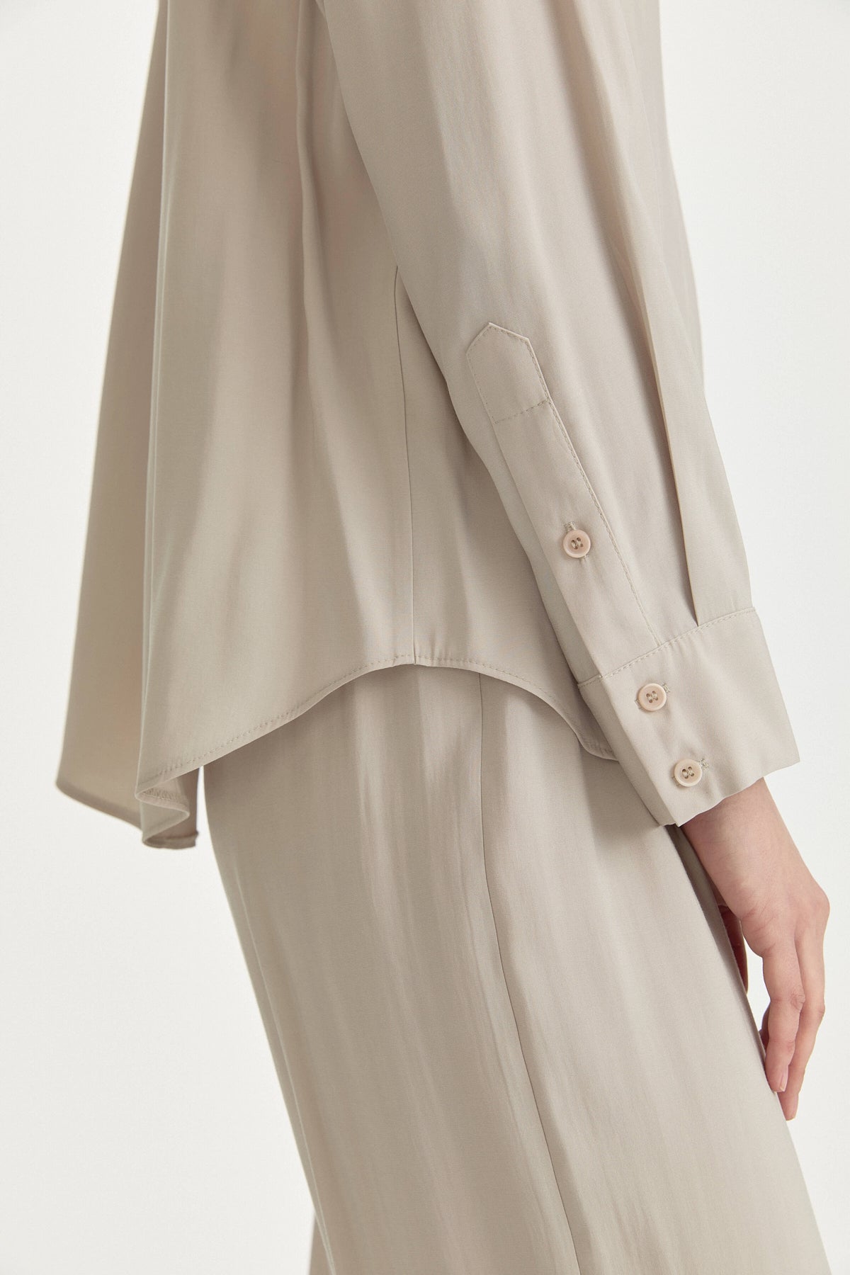 Low-Sleeve Basic Modal Shirt - Stone