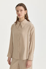 Dropped Shoulder Basic Modal Shirt - Mink