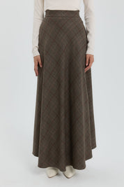 Plaid Flared Skirt - Brown