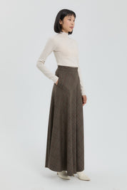 Plaid Flared Skirt - Brown