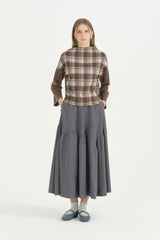Ekose Ve Örme Kumaş Mixli Crop Bluz - Kahve