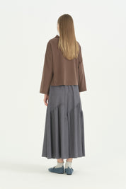 Ekose Ve Örme Kumaş Mixli Crop Bluz - Kahve