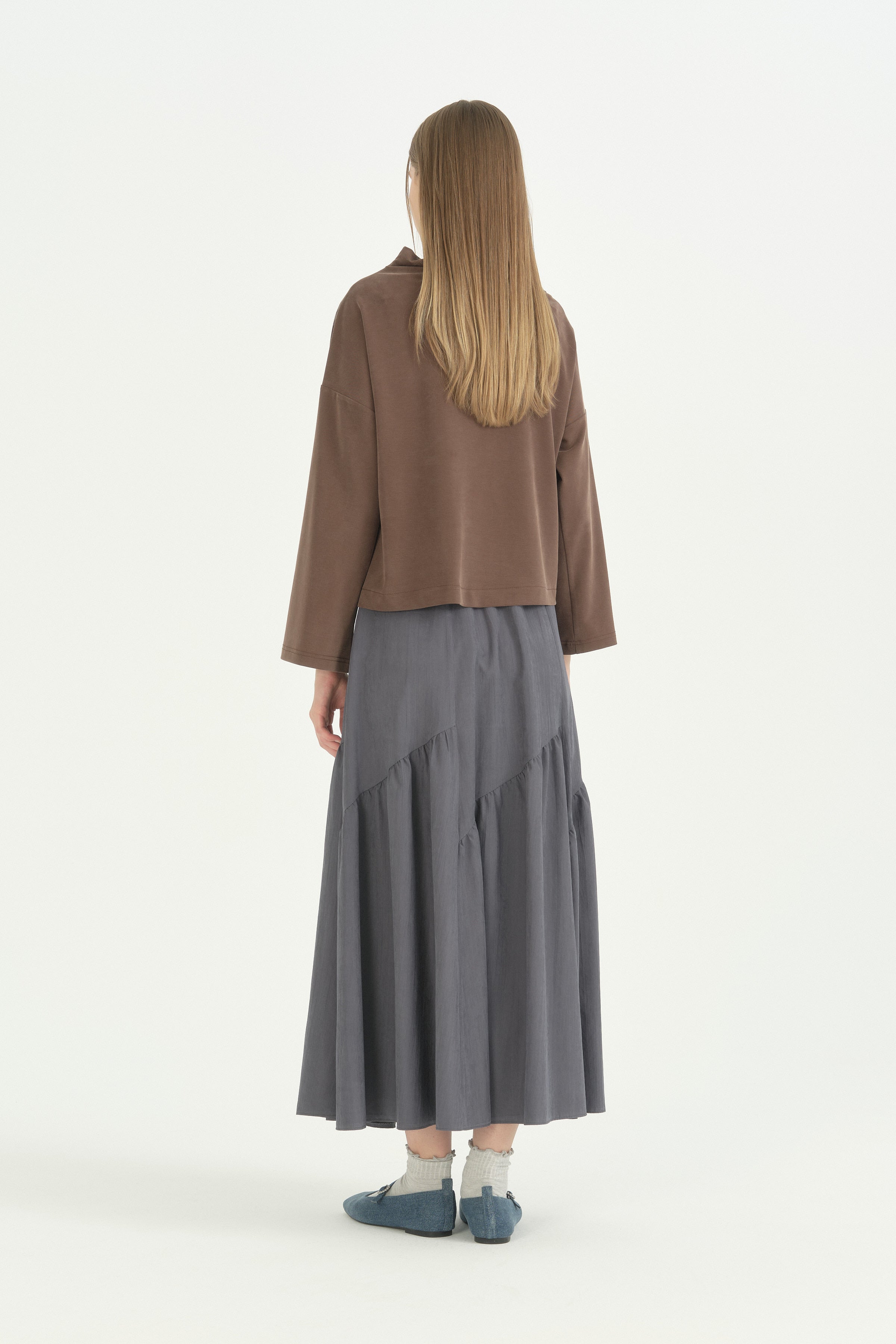 Ekose Ve Örme Kumaş Mixli Crop Bluz - Kahve