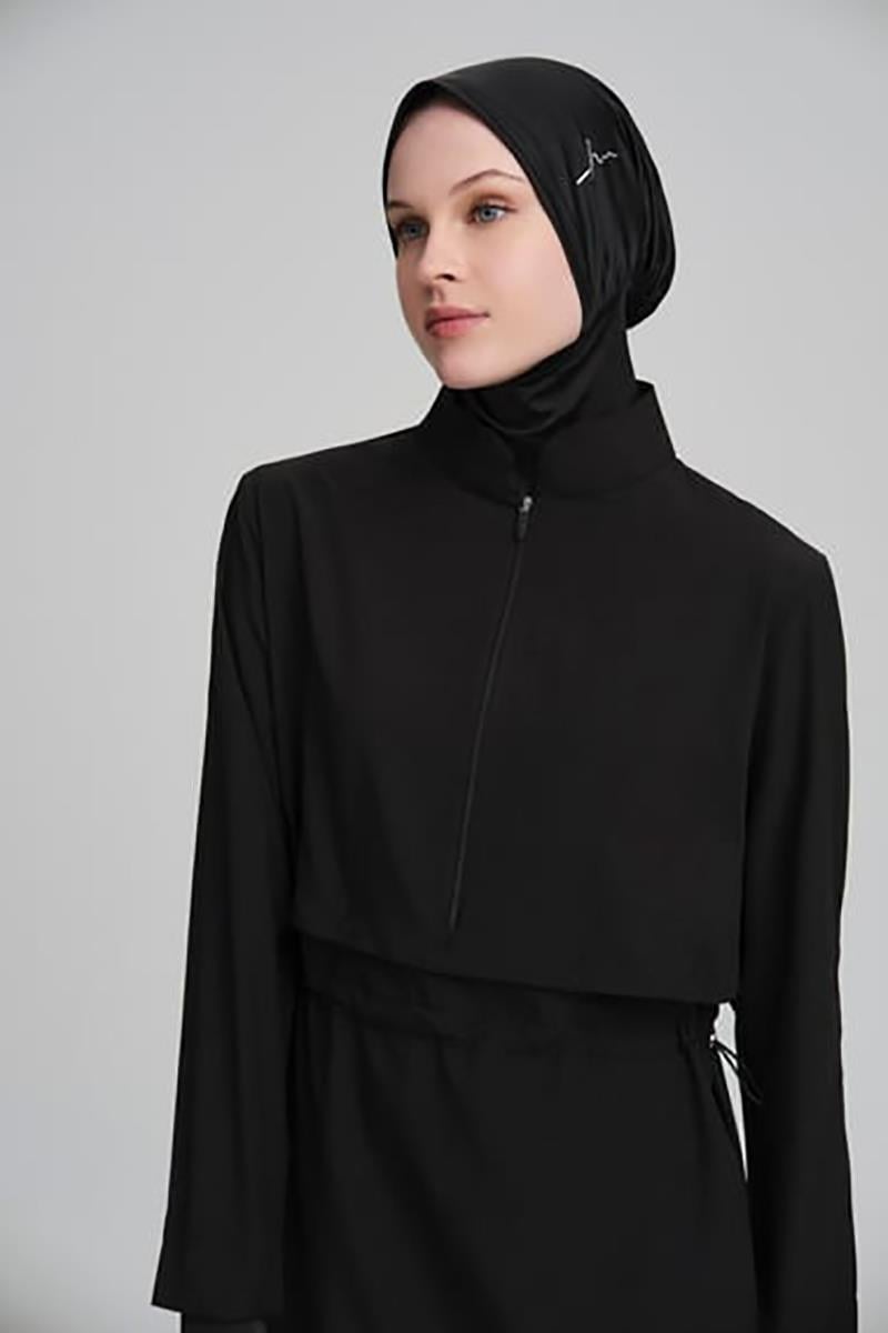 Esila Jileli Tam Tesettür Mayo Takımı - Siyah