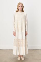 Gathered Skirt with Lace Detail Dress - Ecru