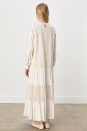 Gathered Skirt with Lace Detail Dress - Ecru
