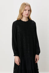 Dress with Gathered Skirt and Lace Details - Black