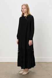 Dress with Gathered Skirt and Lace Details - Black