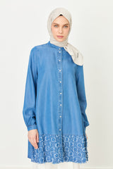 Etek Altı Detaylı Tencel Tunik - Buz