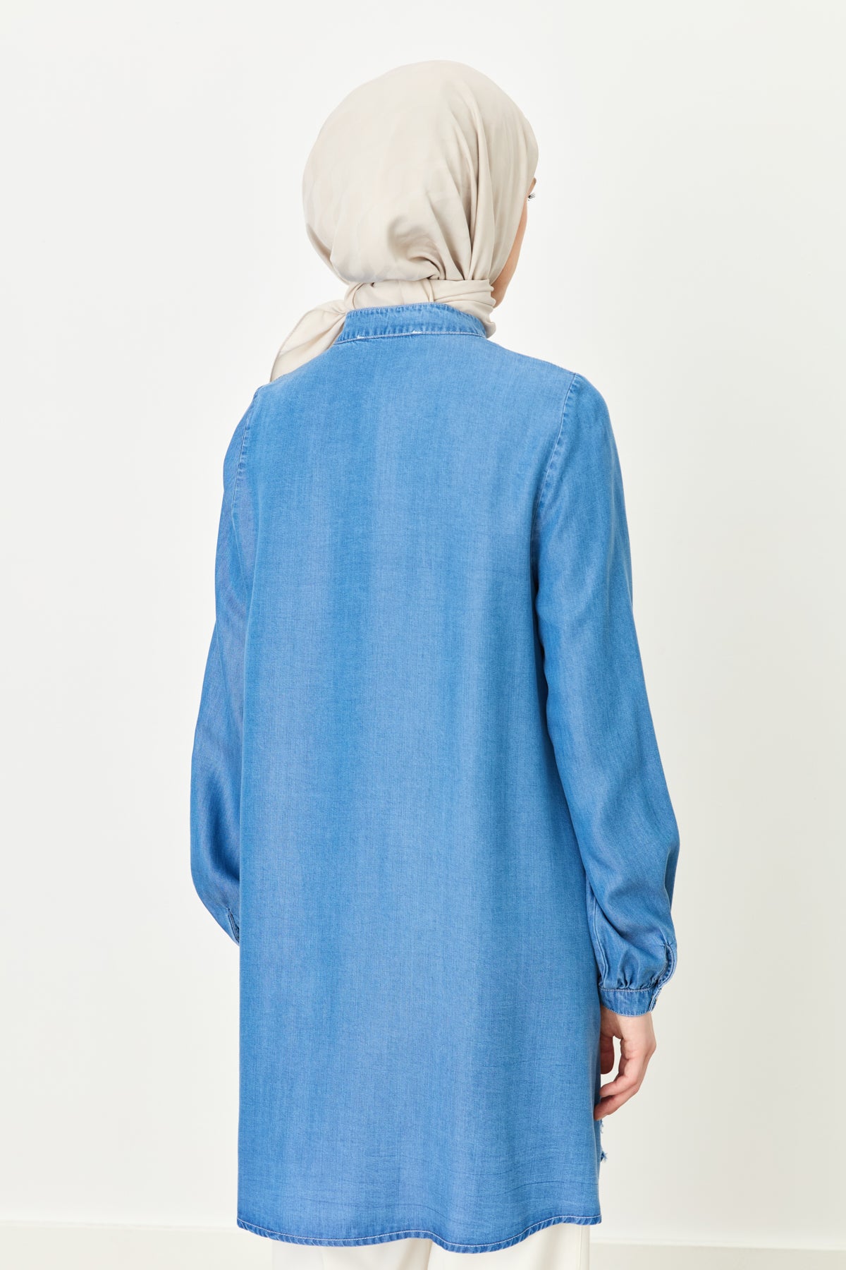 Etek Altı Detaylı Tencel Tunik - Buz
