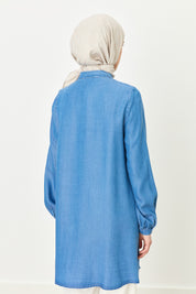 Etek Altı Detaylı Tencel Tunik - Buz
