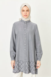 Etek Altı Detaylı Tencel Tunik - Gri