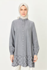 Tencel Tunic with Skirt Hem Detail - Grey