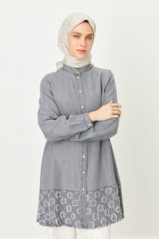 Tencel Tunic with Skirt Hem Detail - Grey