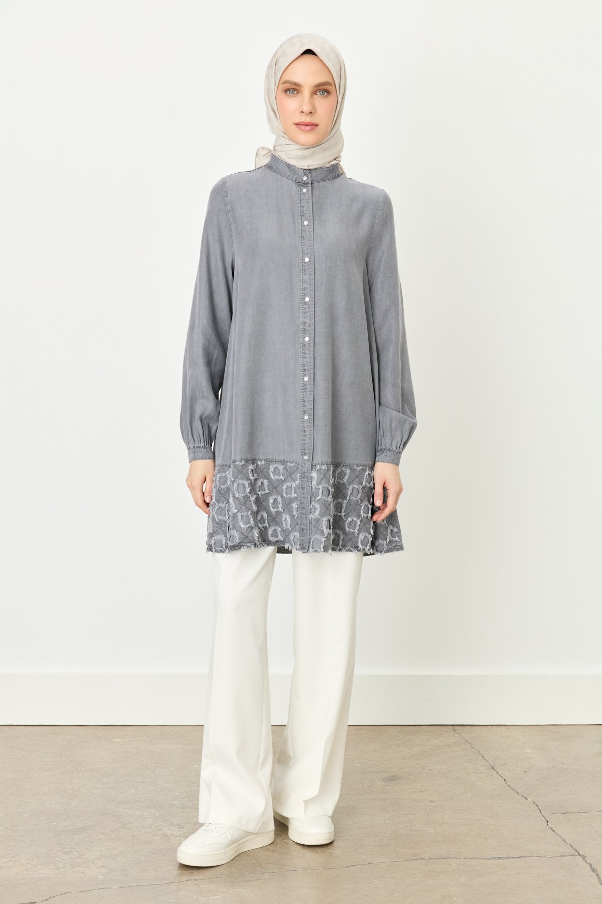 Tencel Tunic with Skirt Hem Detail - Grey